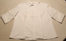 Weiße gestreifte Bluse mit Glitzersteinen an der Knopfleiste von Keilbach Gr. 42