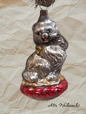 ❉Alte Weihnacht❉ Christbaumschmuck  KATZE AUF KISSEN Lauscha/Thüringen