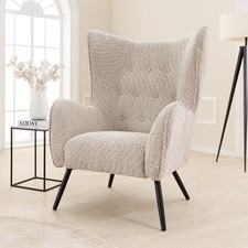 XL Sessel AMSTERDAM - greige schwarz - Bouclé Teddystoff - Retro Ohrensessel