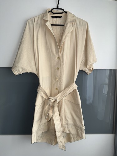 Zara leinen jumpsuit hellbeige - leinen,