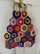 Tasche, gehäkelt,  Handarbeit, Granny Squares, bunt, Holzgriffe, gefüttert, neu