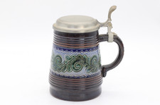 MR Marzi & Remy Bierkrug Krug aus Keramik mit Zinndeckel Vintage H 16,5 cm