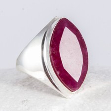 Silber Ring, Siegel, funkelnder Rubin, Marquise, Navette, Größe: 61