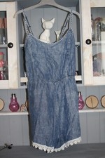 Leichter Overall, Jumpsuirt, Onesie v. Denim&Co. - Blau/Weiß, Spitze - Gr. 38