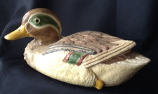 antike signierte schwimmende Ente groß Keramik Figur farbig liegend Länge 23 cm