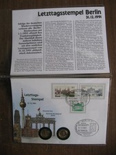 Numis-Brief Letztags-Stempel 31.12.1991 mit 2 Münzen (1 Pfg.) und 3 Briefmarken