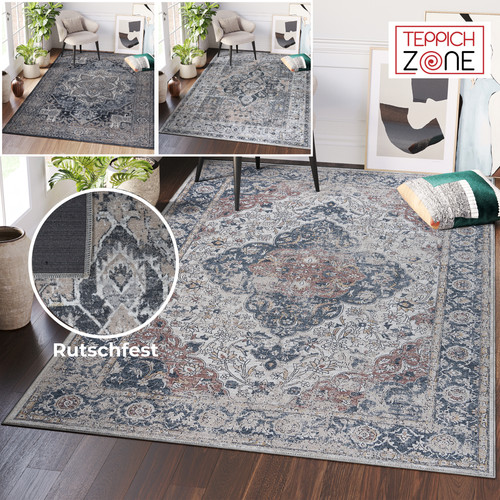 Teppich kurzflor blau vintage - teppich,