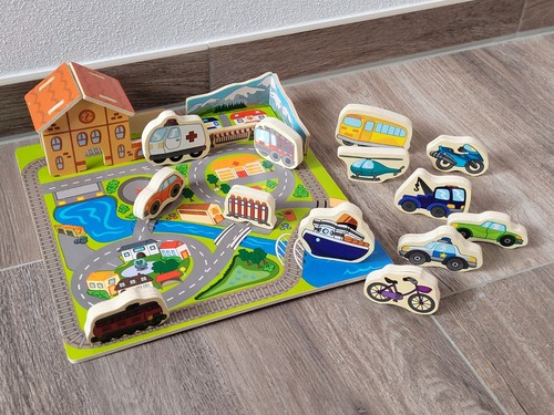Holz stadtspiel mit spielmatte - holz-stadtspiel,