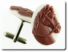 Mineralien Und Edelsteine. Manschettenknöpfe Camee Aus Harz Pferd.