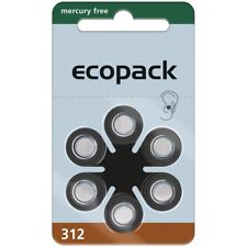 60x Varta ecopack Typ 312 im 6er-Blister Knopfzelle 1,4V ø7,9x3,6mm Zink-Luft