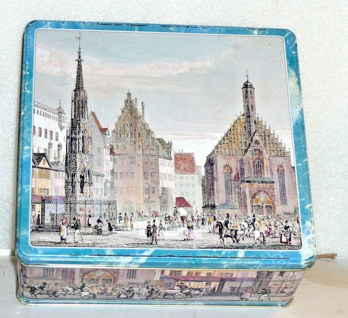 Vintage blaue metalldose mit - vintage,