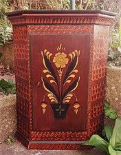 Antiker Eckschrank Schweden Hängeschrank Malerei H 65 cm Holz braun grün