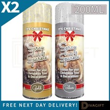 2 x WEIHNACHTEN SPRAYFARBE SET 200ML GOLD & SILBER GLITZER FÜR XMAS SPARKLE NEU