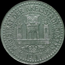 NOTGELD: 50 Pfennig 1917, Zink. Funck 165.3a. STADT GOSTYN / POSEN ⇒ GOSTYŃ.