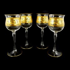 1. von 4. feines Stängelglas mit goldenen Akanthusfries, Salviati um 1900-20