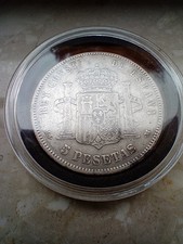 MDS SPANIEN SPAIN 5 PESETAS 1884 "ALFONSO XII.", Silber 0.900 In Münzkapsel 