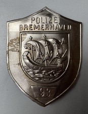 Polizei Bremerhaven Brustschild der Schutzpolizei messing, versilbert 50er Jahre