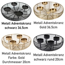 Metall Adventskranz Gold / Schwarz ∅20cm / ∅36,5cm Weihnachten Deko Kerzenhalter