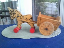 Steiff Holz Pferd  mit Radkarren  1969 - 1974 