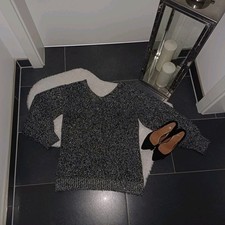 Neu Strickpulli S M 36 38 40 Edelgarnpulli silber grau Rainbow Festlich Silveste