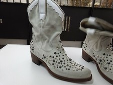 AREA FORTE Damen Schuhe Stiefeletten Wildleder Nieten Creme Italy Gr.41 f.Neuw