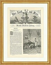 Der Jäger Hunde Ravel Bierkrug Wirtshaus Bedienung Hut Holzstich E 3634 Gerahmt