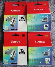 Canon BCI-15 Schwarz x 4 und Canon BCI-16 Farbig x 4 Original Tintenpatronen x 8