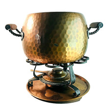 stöckli Swiss FONDUE Topf Vintage Kupfer 60er Fonduetopf Stövchen Brenner