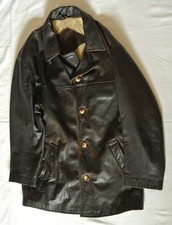 Dunkelbrauner-scwarzer Ledermantel original Trapper Leatherwear Größe 50