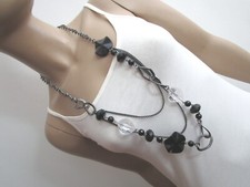 Modekette lang Damen Hals Kette Bettelkette Silber geschwärzt Schwarz Lagenlook