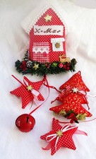 Handgefertigte Girlande mit X -MAS Haus Sterne Weihnachten Baum Tilda Art