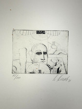 Radierung Karl Korab Kopf 1971 Bild Werk Kunst Druckgrafik Blatt Art Alt Mensch