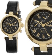 Herren Männer Automatik Uhr edel Gold Schwarz Edelstahl Leder 5 BAR Engelhardt