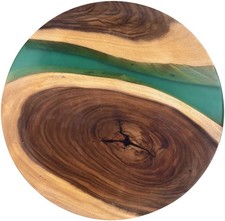 Epoxidharz Tischplatte River Table Rund Blau Walnuss Massivholz ø800x33mm