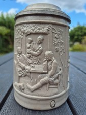 Bierkrug dat. 1871 Reliefkrug , Regensburg mit Zinndeckel Konrad Silbernagel