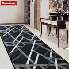 Printed Teppich-Läufer nach Maß Anthrazit mit Streifen Rutschfest & pflegeleicht