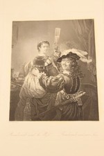 Antiker Stahlstich um 1850 "Rembrandt mit seiner Frau " AH Payne