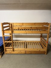 Hochbett Etagenbett 90x200 cm mit Leiter und 2 Schubladen, Massivholz Kiefer