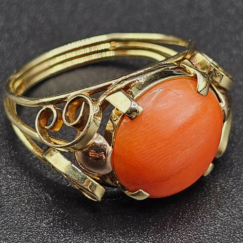 Vintage korallen ring - vintage, gold