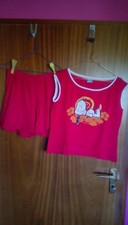 Kurzer Vintage Snoopy Peanuts Pyjama Schlafanzug Hausanzug Rot Sommer Shorts Top