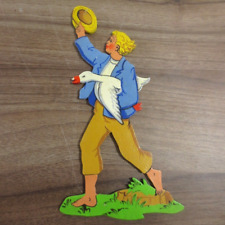 DDR Märchen Holzbild  "Hans im Glück" 1960er Gans Kinderzimmer Wandbild Hut