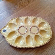 Platte Eier Vintage Eierteller  Hühner Eierplatte Keramik gelb 1970er