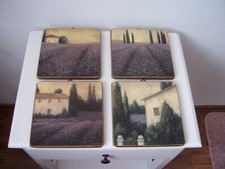 4 auf Holz gemalte Wand-Bilder: 17 x  17 cm, Provence/Lavendelfelder/Bauernhaus