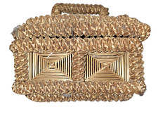 antik Handarbeitskorb Stroh geflochten Köfferchen Gründerzeit Jugendstil origina