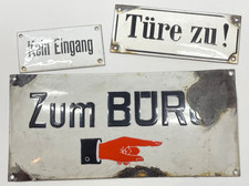 3 alte Emailschilder Zum Büro, Türe zu! Kein Eingang