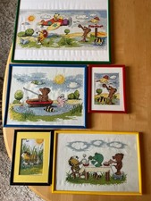 5 Bilder Stickbilder Handarbeit Janosch Tigerente Tiger Bär Kastenfrosch