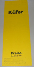 Prospekt Preisliste VW Käfer 1200 L Typ 1 mit 25 kW Motor Extras Stand 08/1979