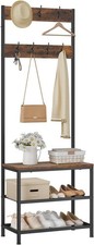 Garderobenständer Kleiderständer Hängeregal mit Bank Schwarz und Holz rs0114svbn