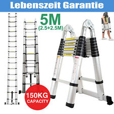 Profi 5M Alu Teleskopleiter Treppenleiter Anlegeleiter Mehrzweckleiter 2.5m+2.5m