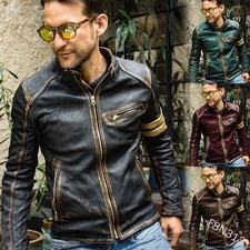 🧥Herren Vintage Biker Schwarz Motorrad Distressed Cafe Racer Lederjacke DE